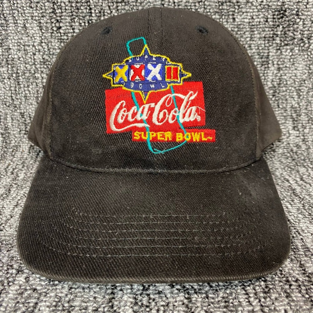 VTG Super Bowl XXXII Coca Cola Hat Logo Athletic Strapback Cap Black 1998 90s